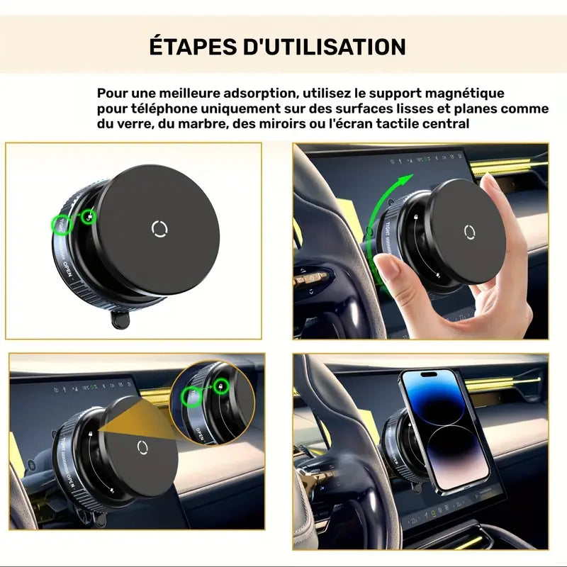 Support Téléphone Voiture Magnétique Puissant – Rotation 360° avec Fixation Sécurisée et Design Élégant