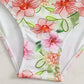 Bikini tankini à volants – Haut à bretelles corail et culotte taille haute à fleurs