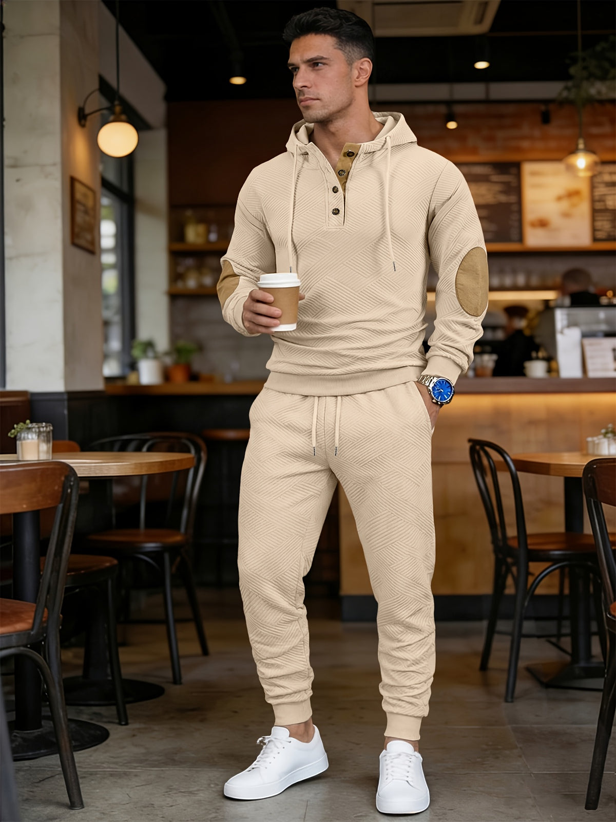 Ensemble Homme : Sweat à Capuche Jacquard Tricoté et Pantalon