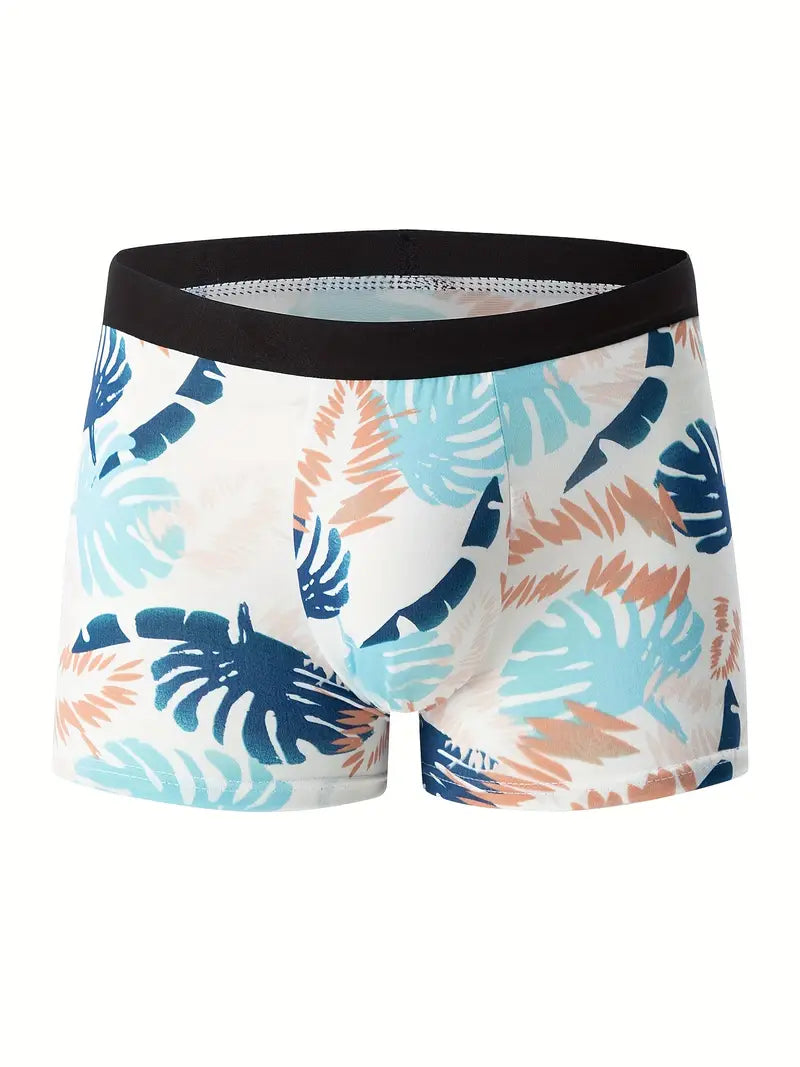 Pack de 4 Boxers Homme – Sous-vêtements à Motifs Tropicaux Colorés en Tissu Stretch