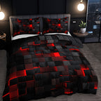 Parure de Lit 3 pièces à Motif Carreaux Inspiration Tech, coloris Rouge