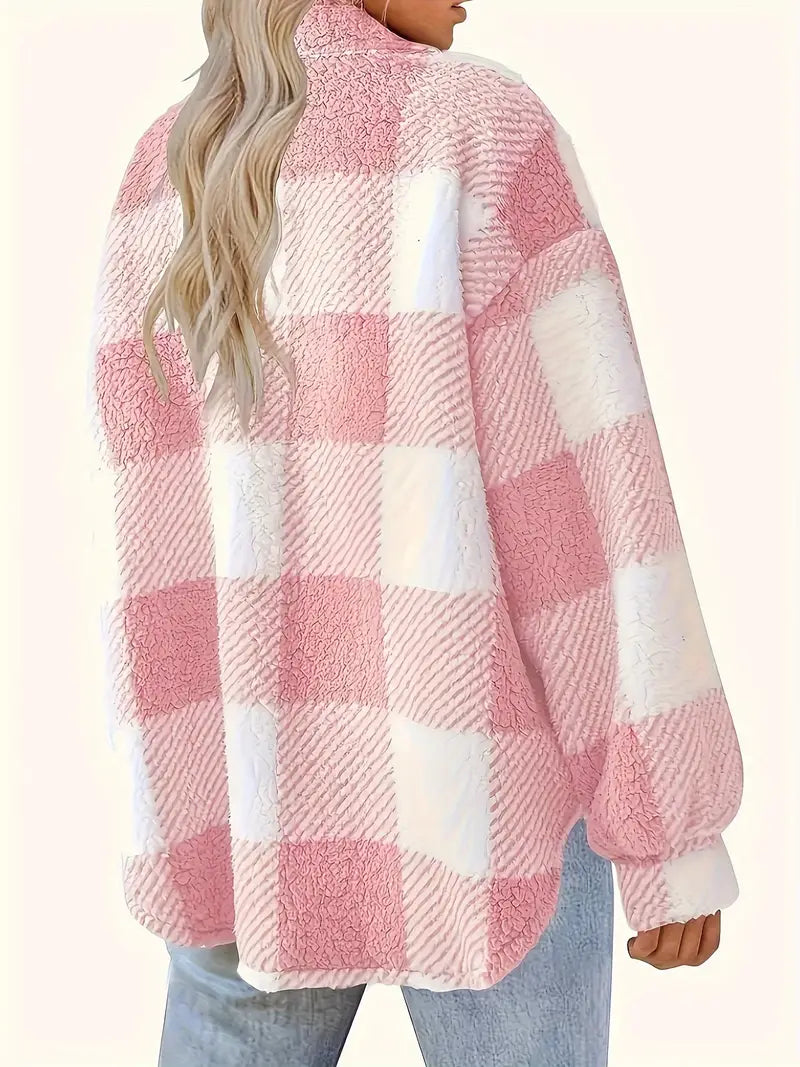 Surchemise Femme à Carreaux Effet Mouton – Veste Douillette et Tendance pour l’Hiver