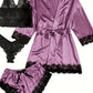 Ensemble lingerie 4 pièces satin et dentelle – Bralette, shorty, string et kimono léger pour femme