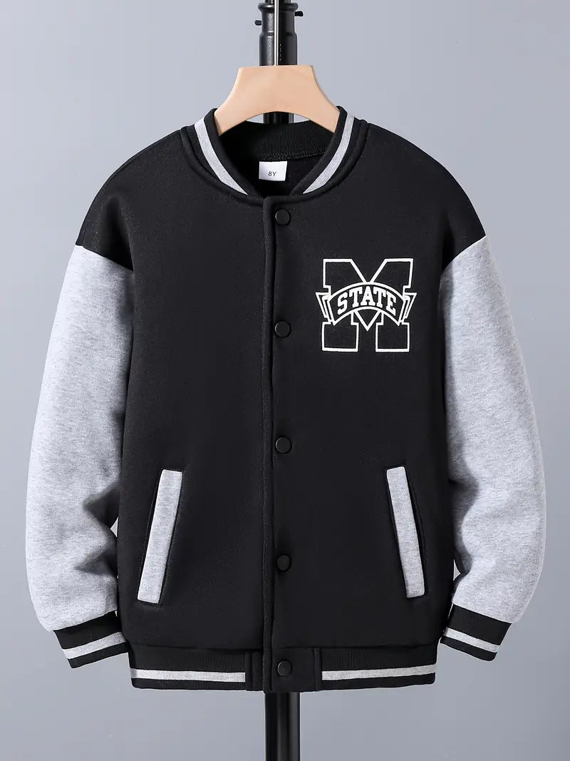 Veste teddy garçon noire et grise – Blouson varsity collège tendance