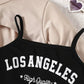 Haut fille crop top noir imprimé Los Angeles avec gilet manches