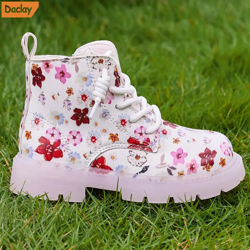 Bottes garçon imprimé fleuri – Chaussures montantes confortables avec fermeture éclair