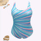 Maillot de bain une pièce galbant à rayures pastel – Confort et style grande taille