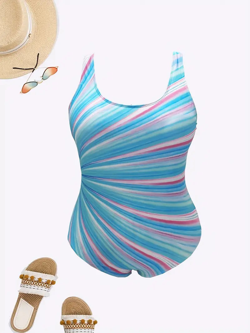 Maillot de bain une pièce galbant à rayures pastel – Confort et style grande taille