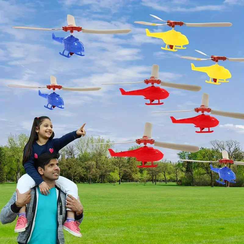 Mini Hélicoptère à Lancer pour Enfants – Jouet Volant Ludique et Coloré avec Propulseur Manuel