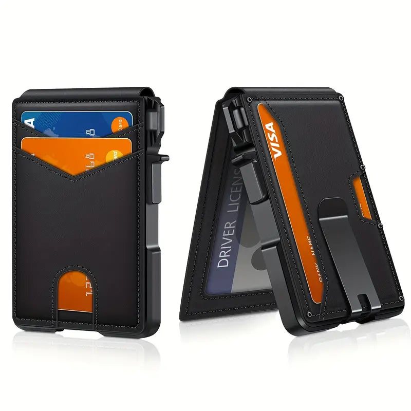 Porte-cartes homme slim – Portefeuille minimaliste en cuir avec protection RFID et clip intégré