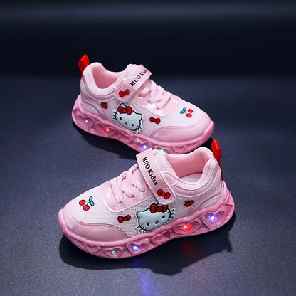Baskets fille lumineuses Hello Kitty – Chaussures de sport roses et blanches à LED