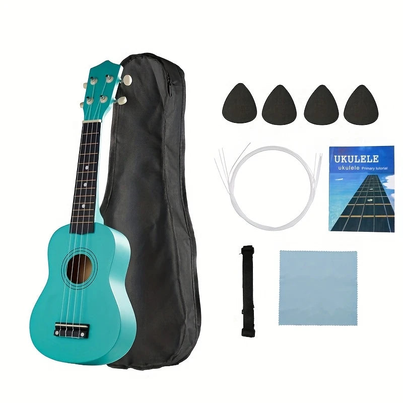 Ukulélé Soprano 21" avec Housse, Cordes, Médiators et Guide – Kit Complet pour Débutants