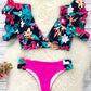 Bikini 2 pièces tropical avec manches à volants – Haut crop à décolleté plongeant et culotte taille moyenne