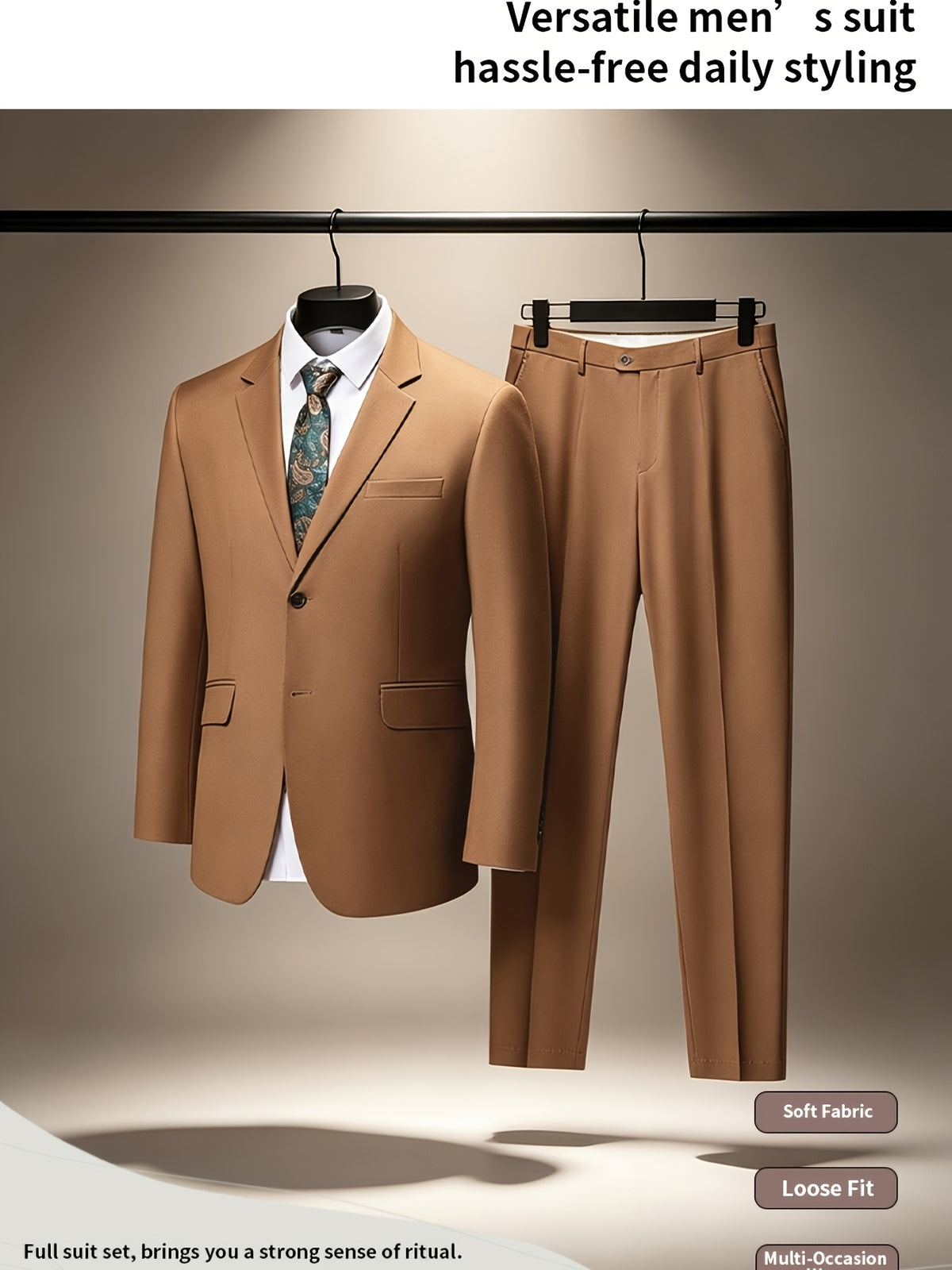 Costume 2 pièces uni pour homme grande taille