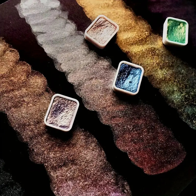 Aquarelles Métalliques et Nacrés – Palette de Peintures à Effet Brillant pour Illustration, Scrapbooking et Loisirs Créatifs