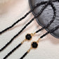 chaîne de lunettes Lotus Noir Femme Perles Noires Lanière Rétro Cool