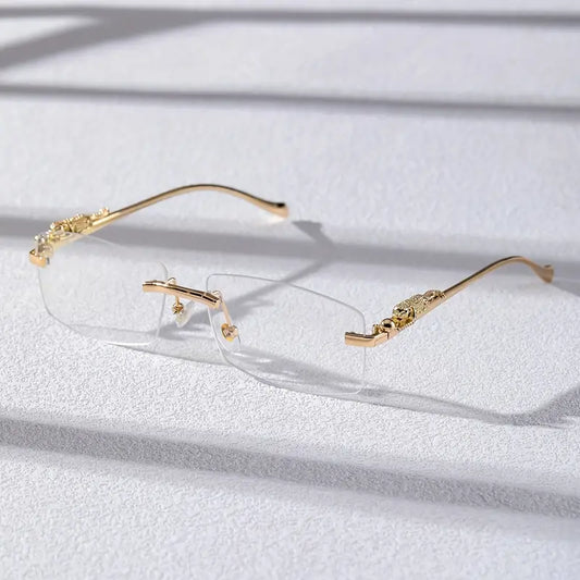 Lunettes homme sans monture – Design élégant avec branches métalliques argentées et détails gravés