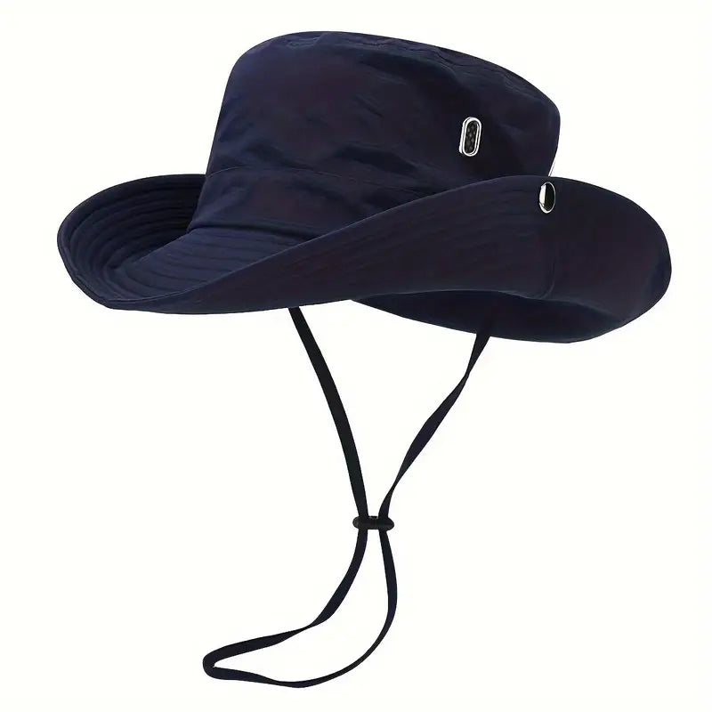 Chapeau de soleil homme noir – Bob safari avec cordon réglable pour randonnée et plein air