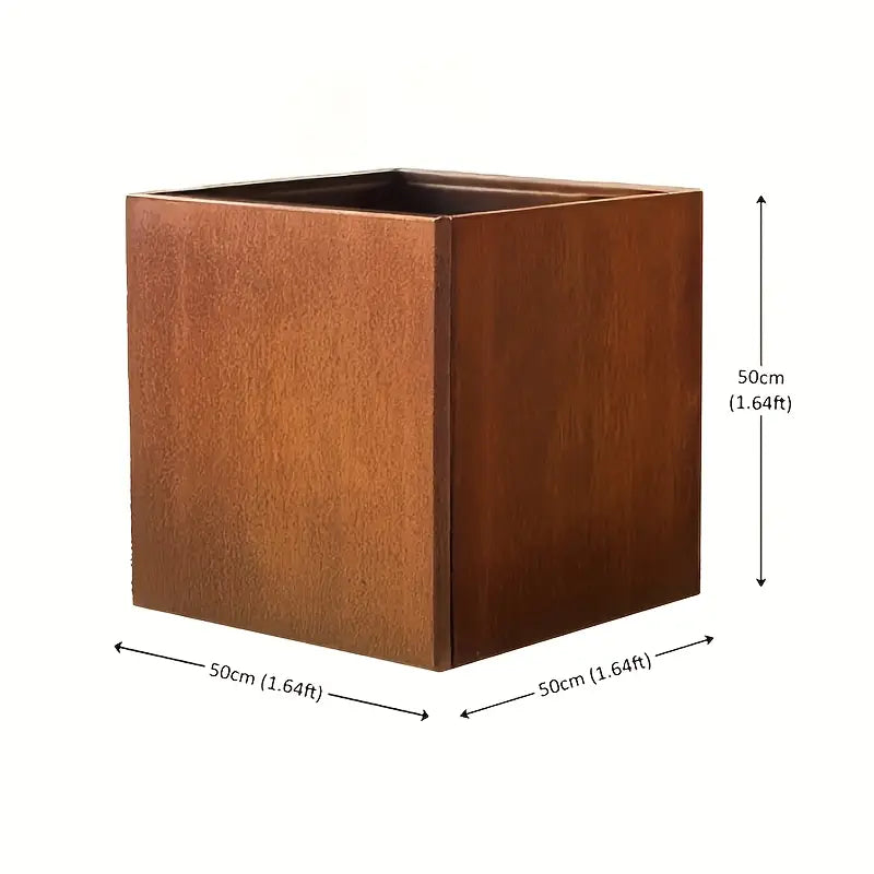 Grande jardinière carrée effet rouille – Pot de fleurs design pour extérieur, terrasse et jardin