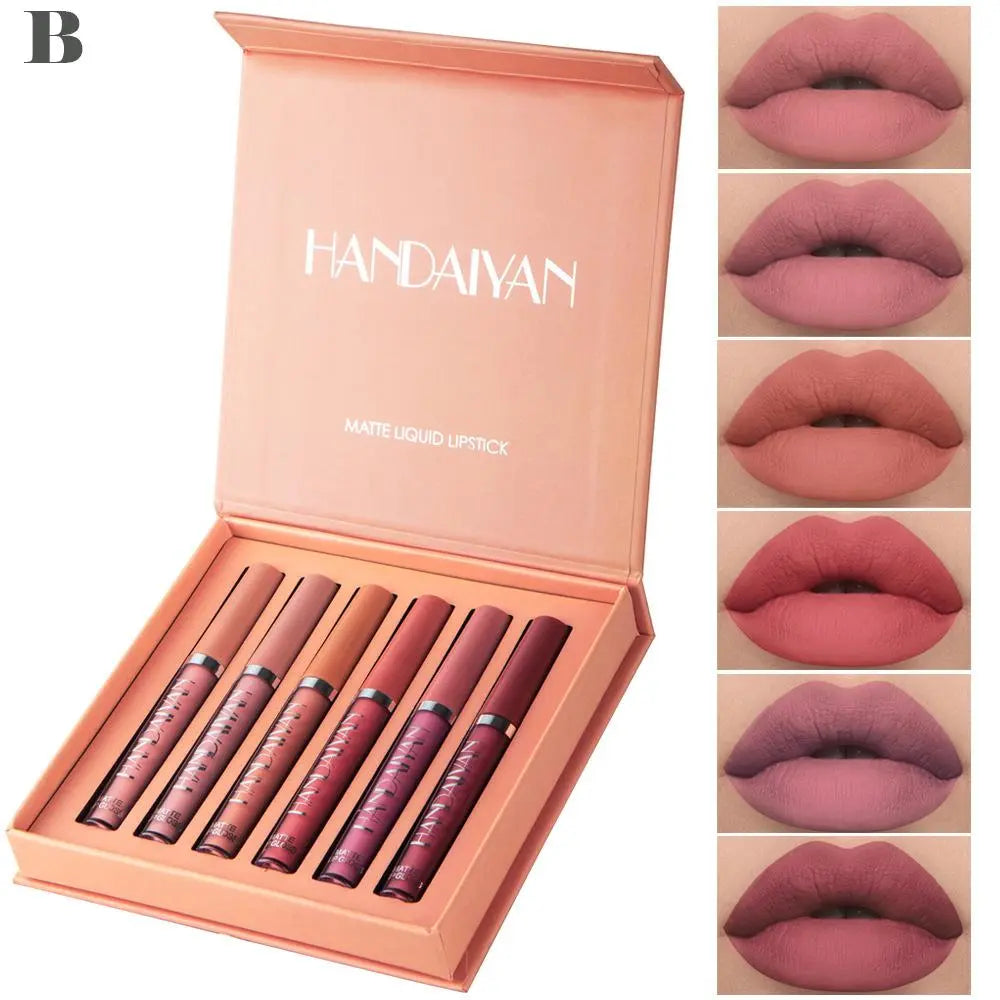 Coffret 6 Rouges à Lèvres Liquides Mat – Teintes Nude & Rosées Longue Tenue