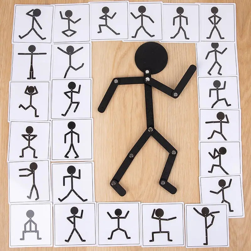Casse-Tête Articulé en Bois – Jeu Éducatif de Motricité et Logique avec Cartes de Poses