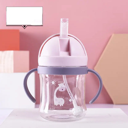 Gobelet d’apprentissage bébé avec paille – Tasse anti-fuite à poignées pour cadeau naissance