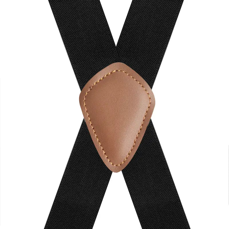 Bretelles homme style rétro – Bretelles réglables en tissu élastique avec finitions cuir marron et crochets métal
