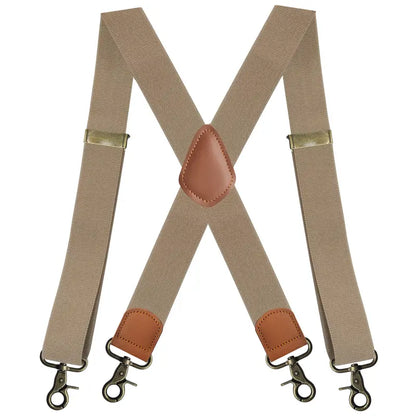 Bretelles homme style rétro – Bretelles réglables en tissu élastique avec finitions cuir marron et crochets métal