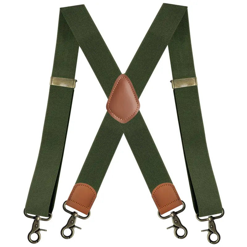 Bretelles homme style rétro – Bretelles réglables en tissu élastique avec finitions cuir marron et crochets métal