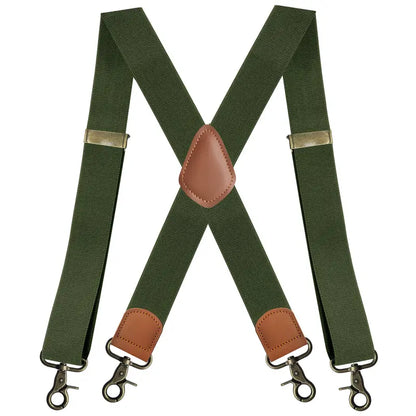 Bretelles homme style rétro – Bretelles réglables en tissu élastique avec finitions cuir marron et crochets métal