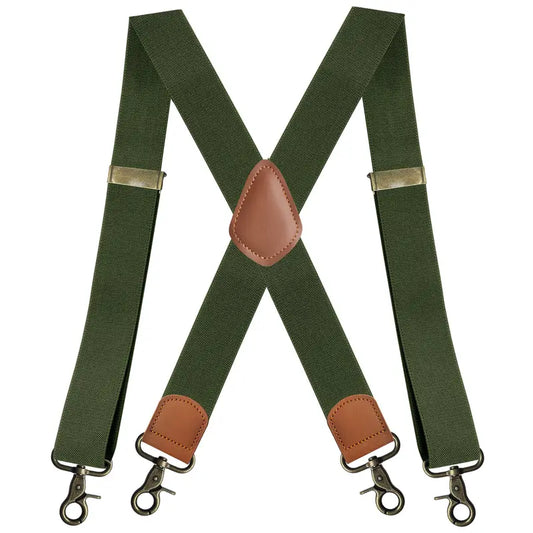Bretelles homme style rétro – Bretelles réglables en tissu élastique avec finitions cuir marron et crochets métal