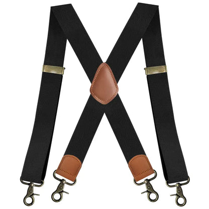 Bretelles homme style rétro – Bretelles réglables en tissu élastique avec finitions cuir marron et crochets métal