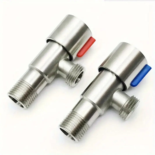 Lot de 2 Vannes d’Angle en Acier Inoxydable – Robinet d’Arrêt Eau Froide et Chaude avec Poignée Colorée – Collection Plomberie Brute