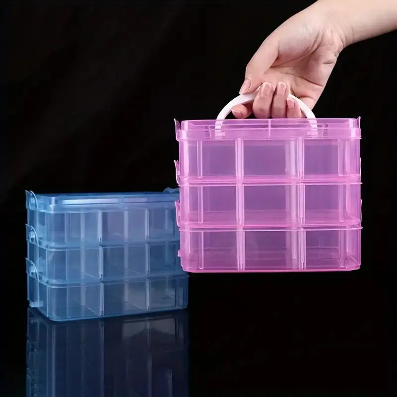 Boîte de Rangement Transparent à 3 Niveaux avec Compartiments – Organiseur Pratique pour Perles, Bijoux et Accessoires