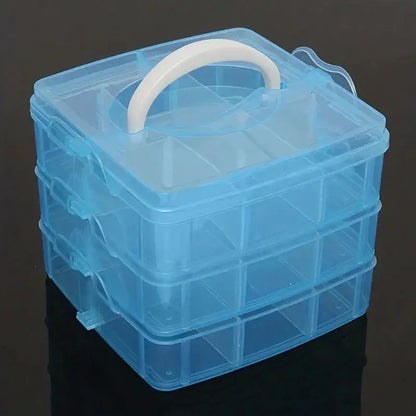 Boîte de Rangement Transparent à 3 Niveaux avec Compartiments, coloris Bleu