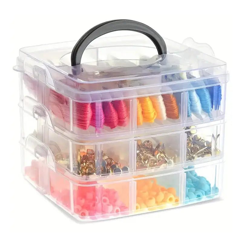 Boîte de Rangement Transparent à 3 Niveaux avec Compartiments – Organiseur Pratique pour Perles, Bijoux et Accessoires