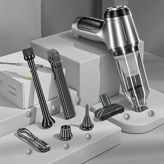 Aspirateur Souffleur 2-en-1 Sans Fil – Multifonction Voiture & Maison avec 5 Accessoires – Aspiration et Soufflage Puissants