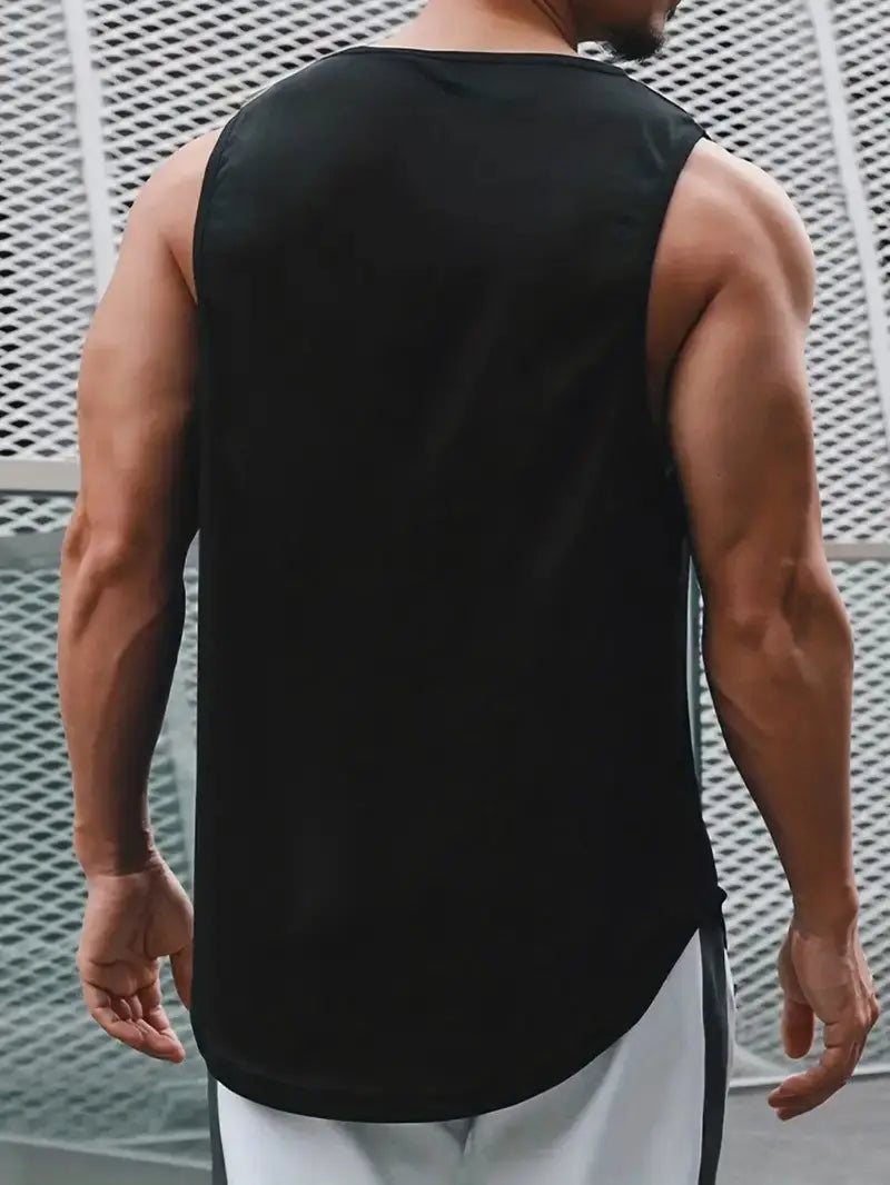 Débardeur de sport homme – Musculation & Fitness – Noir avec inscription motivante “Never Give Up