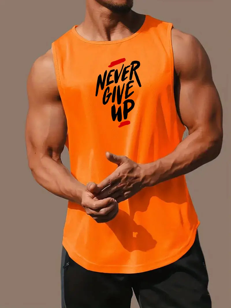 Débardeur de sport homme – Musculation & Fitness – Noir avec inscription motivante “Never Give Up