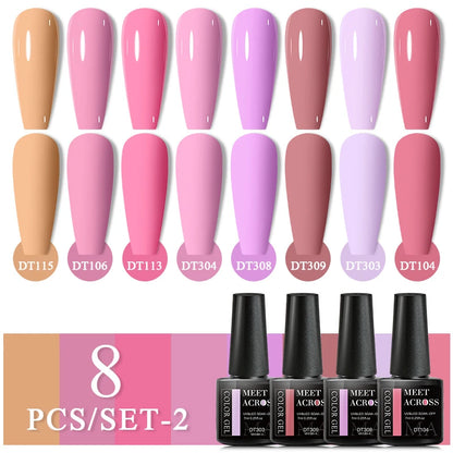 Kit Vernis Semi-Permanent Nude & multicolore – 8 Couleurs Tendances Gel UV LED MEET ACROSS
