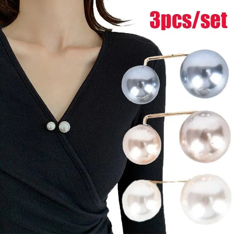 Boutons de Chemise Imitation Perle – Lot de 3 Pinces Élégantes pour Robe, Veste et Décoration de Tenue de Fête