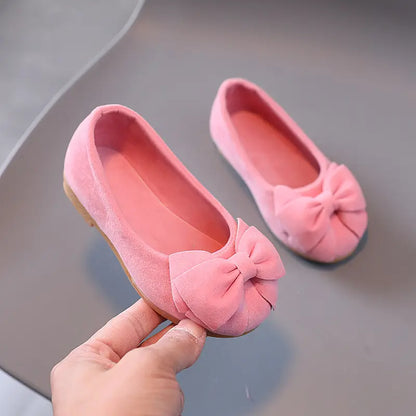 Ballerines fille roses avec grand nœud, coloris Rouge rose