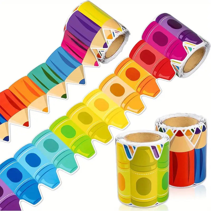 Stickers Crayon Multicolores – Rouleaux d’Autocollants Ludiques pour Décoration de Salle de Classe