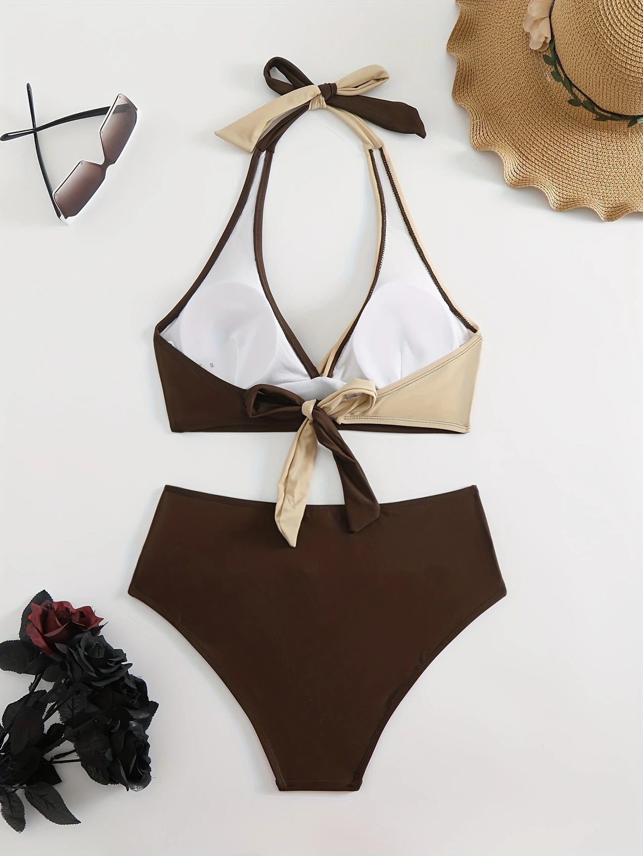 Bikini Femme Taille Haute 2 Pièces – Maillot de Bain Croisé à Nouer, Look Élégant et Confort Plage