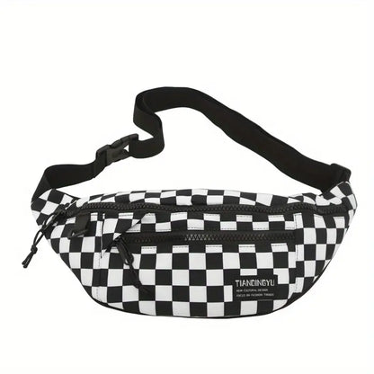 Sac banane mode à carreaux, coloris Blanc noir