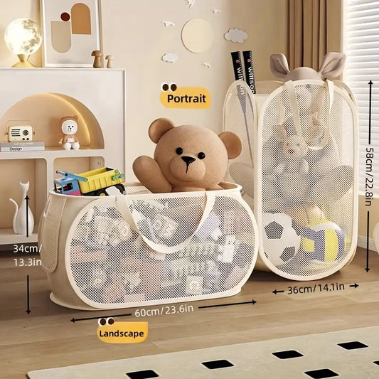 Panier de Rangement Pliable pour Chambre Bébé – Grand Bac en Maille pour Jouets, Peluches et Vêtements