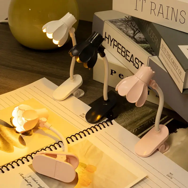 Mini Lampe de Bureau à Clip – Veilleuse LED USB Design Fleur, Flexible et Rechargeable