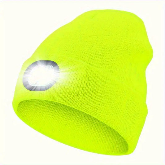 Bonnet homme LED rechargeable jaune fluo – Bonnet lumineux de sécurité pour sport et plein air