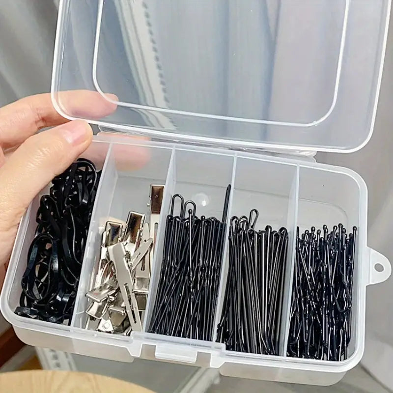 Boîte de Rangement Organisateur – Kit Accessoires Cheveux avec Pinces, Élastiques et Barrettes Classés