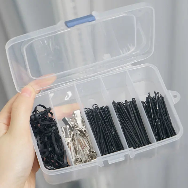 Boîte de Rangement Organisateur – Kit Accessoires Cheveux avec Pinces, Élastiques et Barrettes Classés